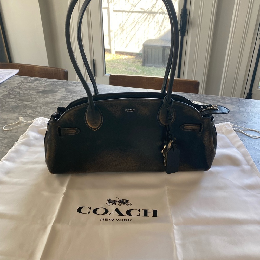Coach Empire Medium Loved Black Leather Double-Handle Shoulder Bag